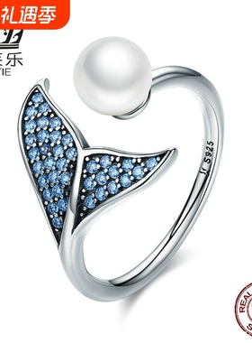 艾芙乐跨境爆款s925纯银开口可调节女鱼尾戒指时尚人鱼指环手饰