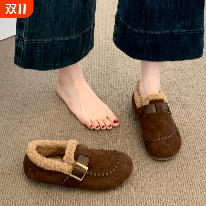 爆款复古休闲勃肯鞋女2025秋冬季新款内增高加绒豆豆鞋毛毛棉鞋子