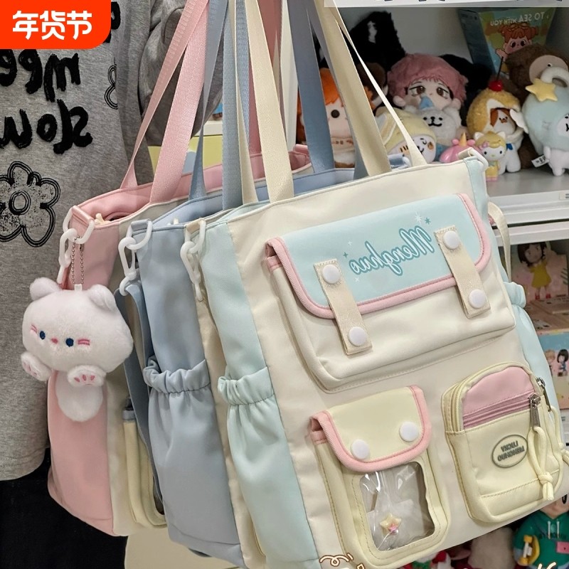 学院ins风手提单肩包包女高颜值学生上课补习袋大容量斜挎包双肩