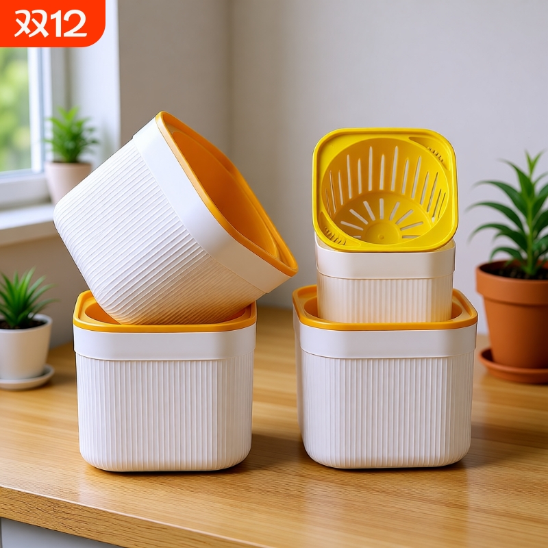 正方形懒人竖纹免浇水盆栽花盆