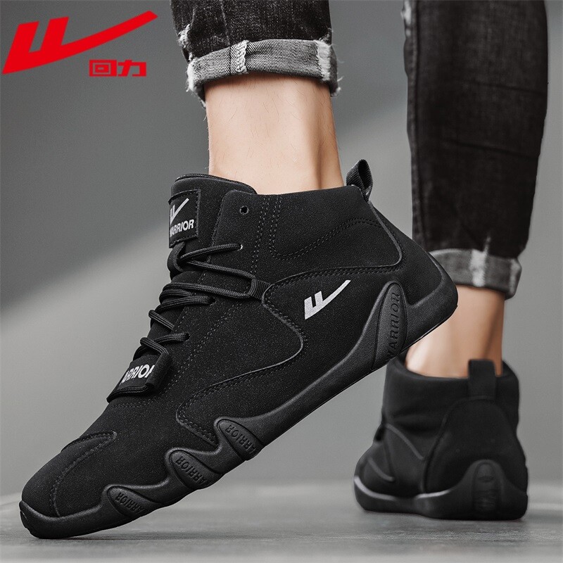 回力高帮男鞋秋冬高帮薄底鞋皮面防水防滑休闲鞋户外马丁靴赛车鞋