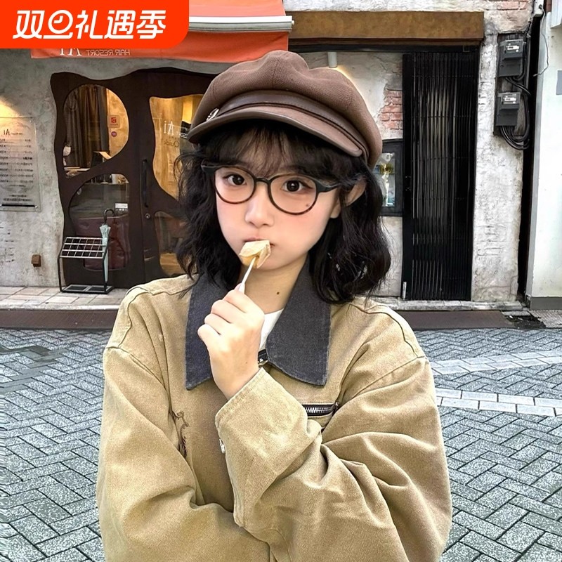 2025新款棕色复古贝雷帽女秋冬显脸小八角帽时尚百搭画家报童帽子