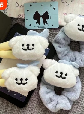 蓝色蝴蝶线条狗发圈甜美少女侧边BB夹网红百搭马尾头绳卡通发饰