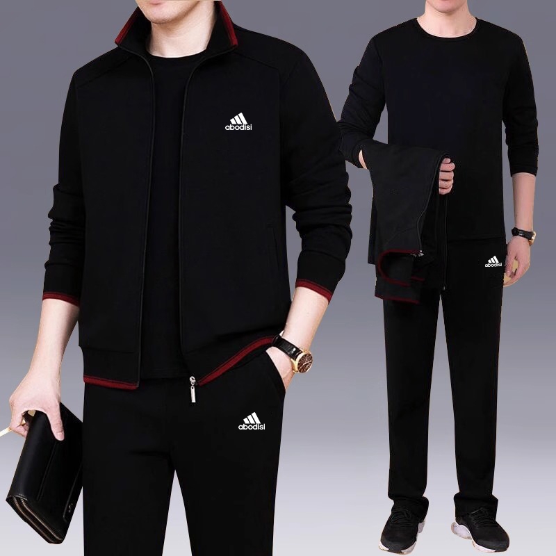 运动服套装男秋冬中老年纯棉宽松套装爸爸啊迪三叶草名牌三件套