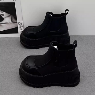 厚底增高8cm真皮马丁靴女2025秋冬加绒短靴子切尔西烟筒靴高跟