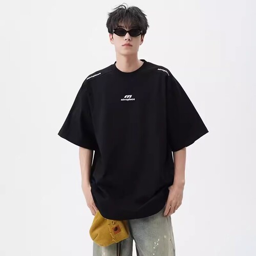 美式潮牌短袖t恤男夏季新款高级感宽松痞帅学生休闲上衣白色黑色