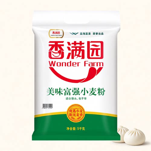 香满园美味富强小麦粉5kg面粉家用馒头饺子面条通用麦香浓郁包子