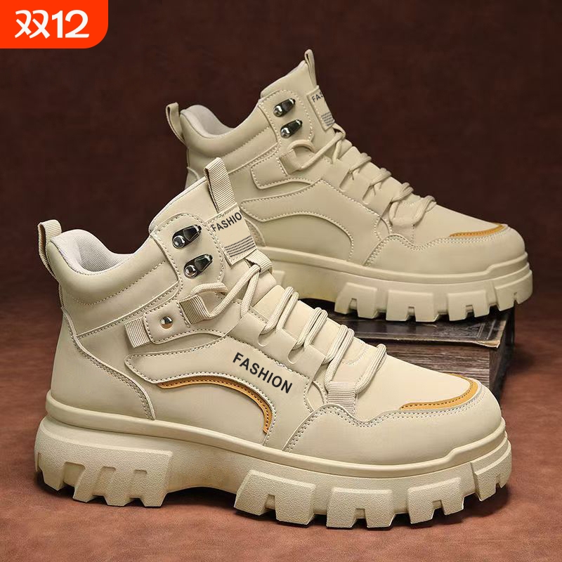 高帮鞋男款秋季2025新款男士厚底防滑马丁靴户外耐磨工装靴子