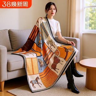 中国风桔110仿真丝丝巾大方巾外搭披肩沙滩巾女送妈妈水墨画印花