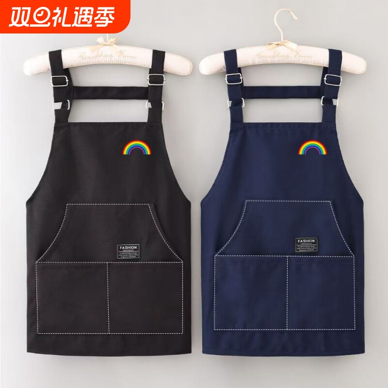 时尚简约围腰背带帆布围裙防油透气耐脏耐磨工作服LOGO印字女爆款