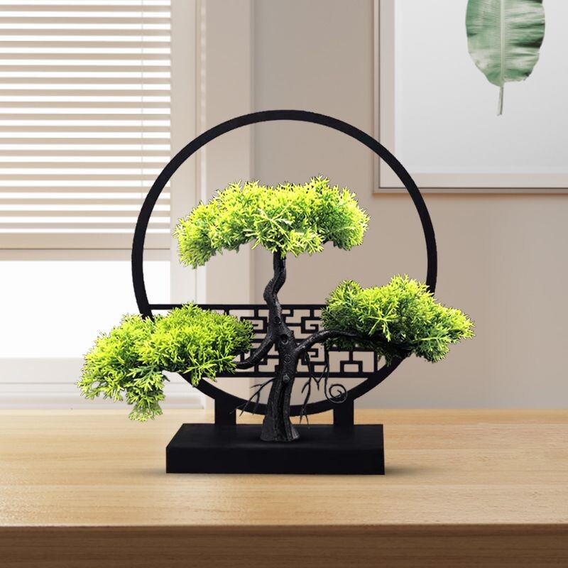 仿真迎客松室内客厅屏风摆件电视柜茶几摆设植物小盆栽摆饰品塑料