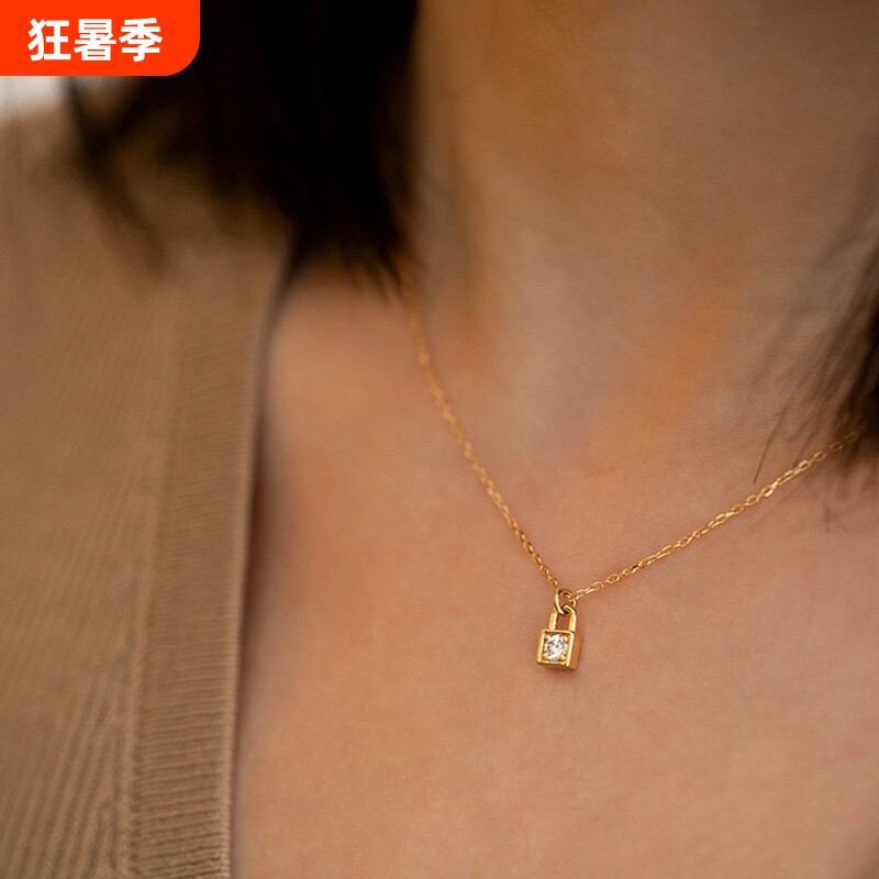 锁爱物语S925纯银项链可爱迷你单钻小锁头吊坠轻奢高级感锁骨链女