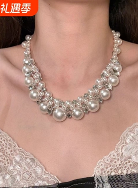 重工复古闪钻串珠choker项链女锁骨链轻奢小众设计高级感气质颈链