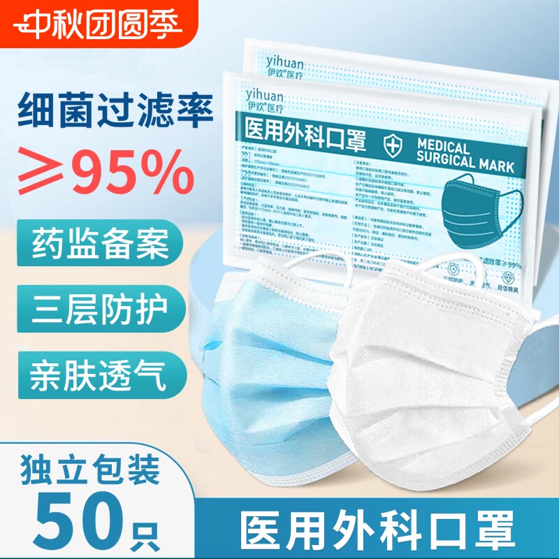 白色医用外科口罩一次性高颜值女图片