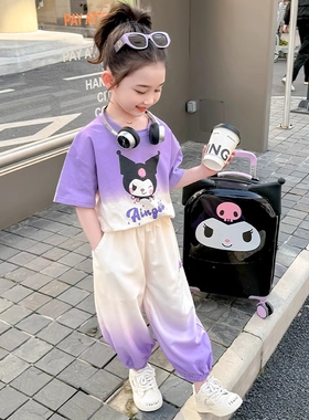 女童套装衣服儿童夏季夏装2026新款女宝宝洋气时髦短袖库洛米紫色