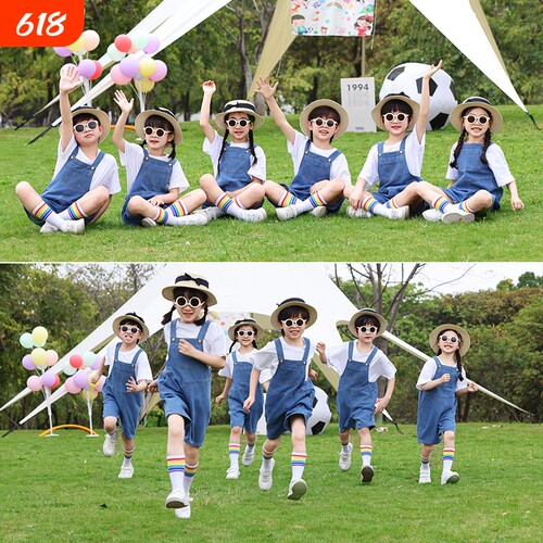 六一儿童演出服男女童幼儿园毕业照班服中小学生啦啦队牛仔背带裤