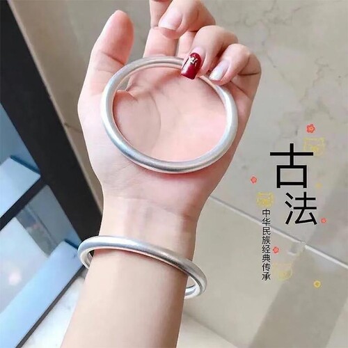 新款镀银古法银红绳手镯传承男女款实心情侣网红饰品现货足银圈口