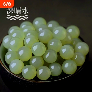 天然新疆深晴水和田玉散珠正品手串玉手链珠子碧玉玉石串珠配件