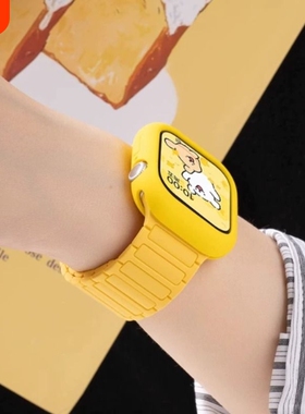 张婧仪同款适用S11苹果手表表带iwatchSE3代表带applewatch10磁吸S8硅胶S7腕带Ultra3运动夏季透气红色粉色
