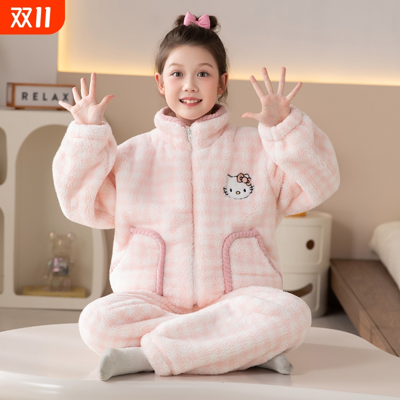 儿童珊瑚绒女童睡衣秋冬款家居服