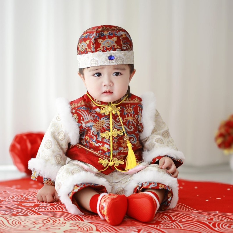 新中式周岁礼服男宝宝秋冬唐装汉服婴儿一岁抓周生日宴会礼服套装