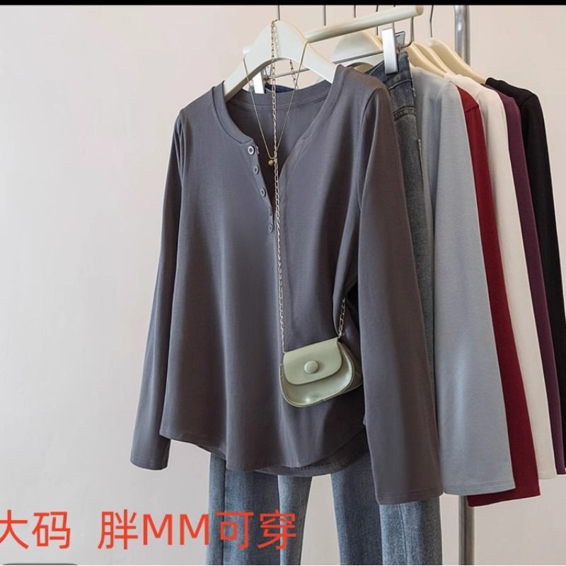 大码女装2025春秋季纯棉长袖T恤胖mm遮肚显瘦独特内搭打底衫上衣