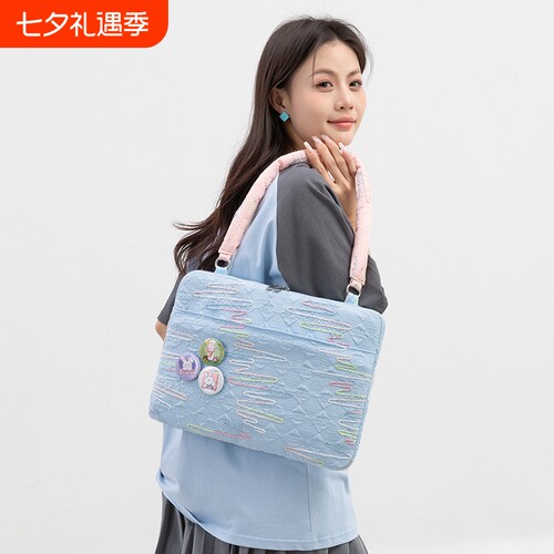 通勤轻便电脑内胆包小众多巴胺百搭matebook14.2寸mac13寸笔记本电脑包单肩ins高颜值手提褶皱包通勤包袋