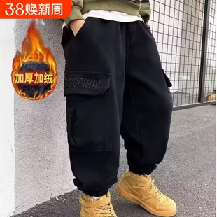 男童工装裤2026新款秋冬加绒中大童裤子春秋男孩儿童休闲长裤童装