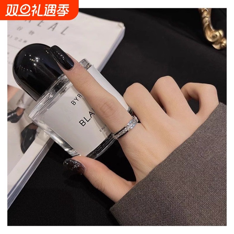 钛钢食指情侣戒指环女时尚个性满天星钻石小众潮冷淡风测量玫瑰金