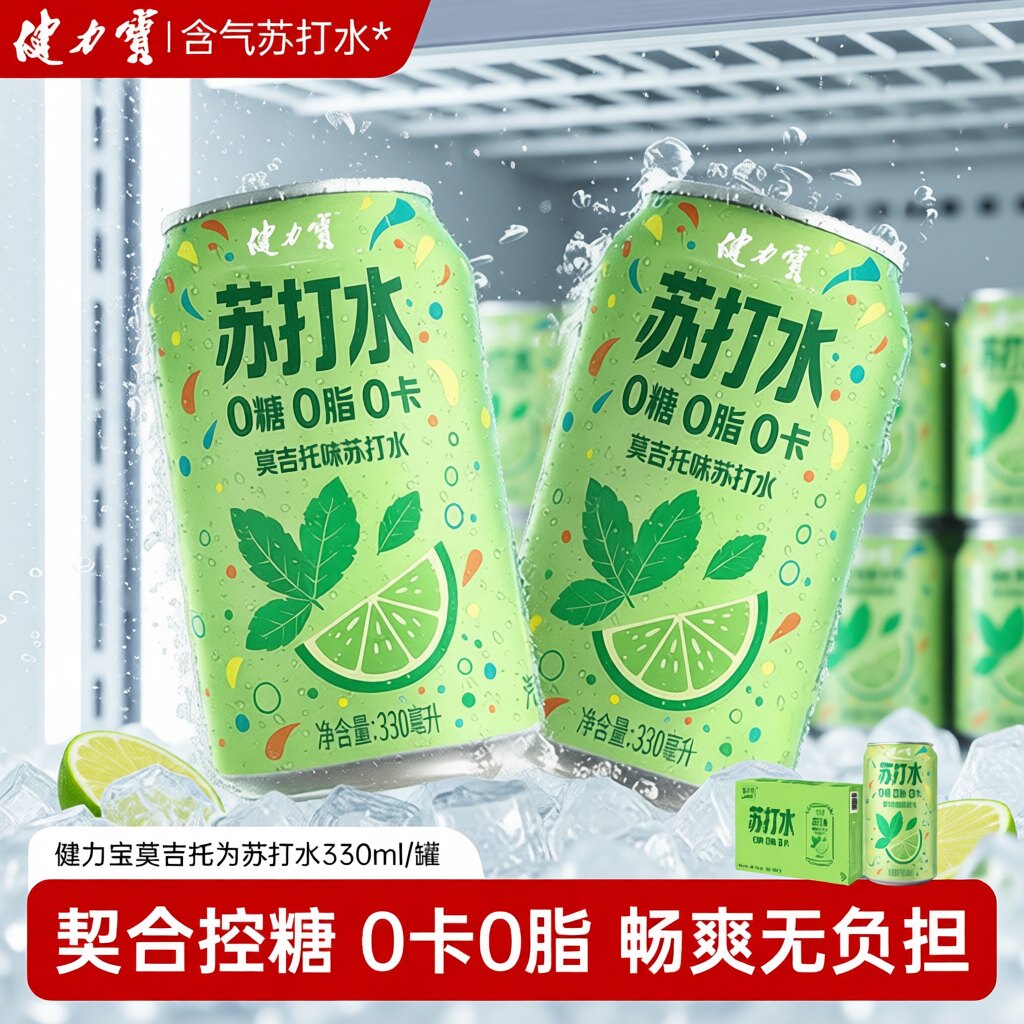 健力宝苏打水气泡水莫吉托味330ml罐装青柠碳酸饮料0糖0脂0卡图片