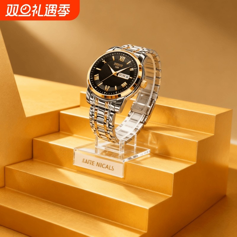 手表男款机械风全自动防水高级感全自动男表数字双日历防水腕表男