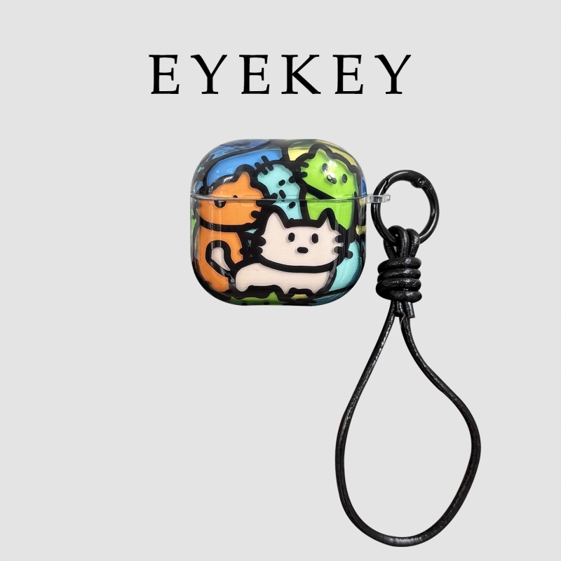 卡通可爱彩色抽象线条猫咪适用AirPods4保护套Pro3第三代苹果高级感耳机套AirPods1/2无线蓝牙新二四代女款