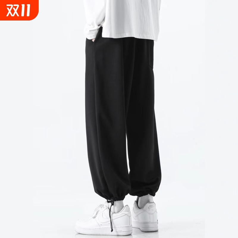 春秋冬款裤子男款宽松胖子百搭九分长裤加绒休闲运动裤卫裤男大码