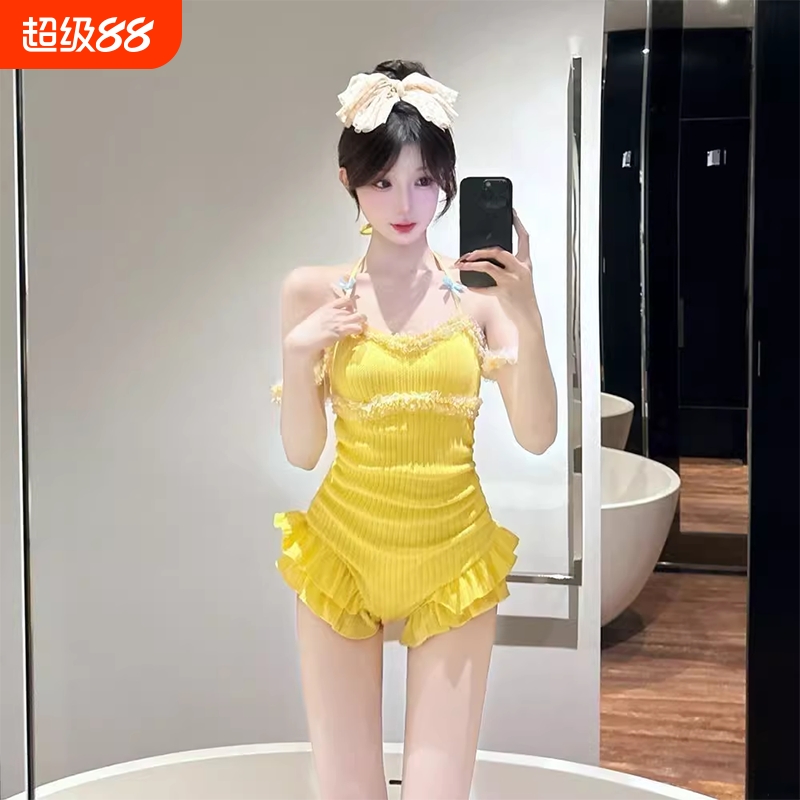 夏季款飞飞袖清纯可爱少女INS风 性感遮肉显瘦海岛度假泡温泉泳衣