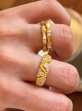 Vintage轻奢复古感菠萝包麻花镶钻戒指精致质感高级百搭设计指环