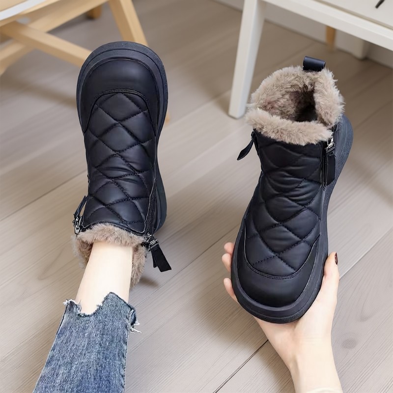 真皮平底雪地靴女2025新款冬季加绒加厚防滑短靴大棉保暖棉鞋