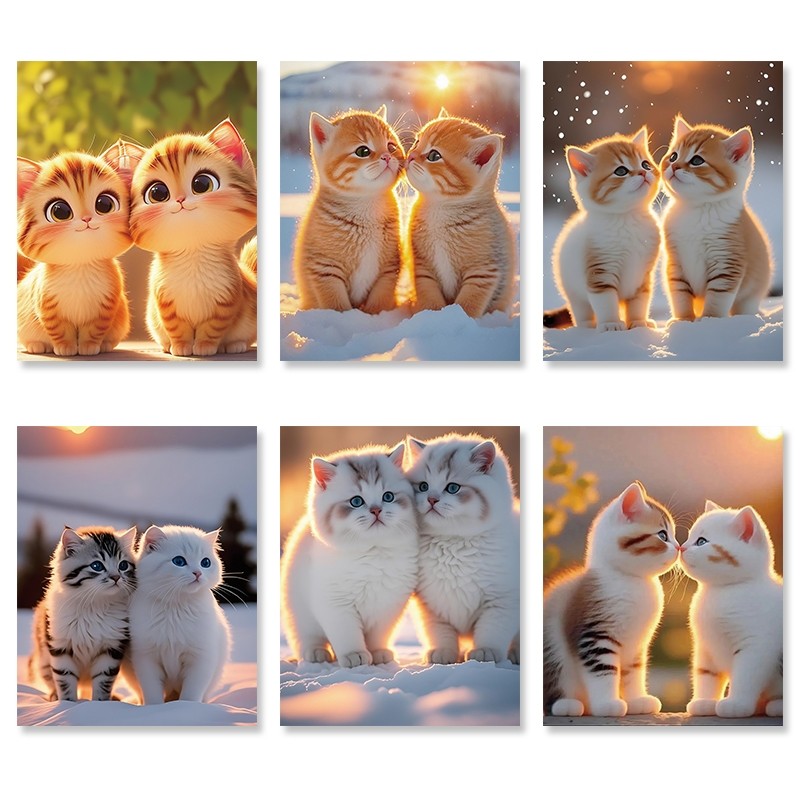 治愈自粘萌宠猫咪贴画可爱房间柜门墙纸卧室卡通动物画像装饰壁画