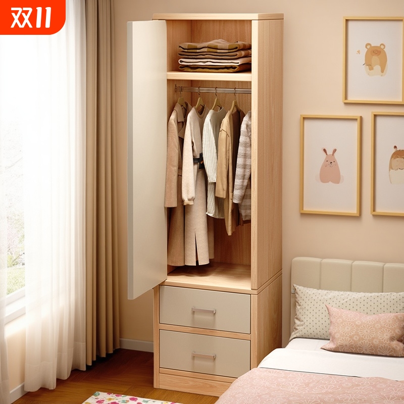 实木芯衣柜家用卧室床边单门挂衣柜2025新款简易推拉门小型衣柜子