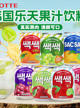 LOTTE韩国进口乐天果汁238ml*12罐葡萄草莓芒果汁含果粒饮料橙汁