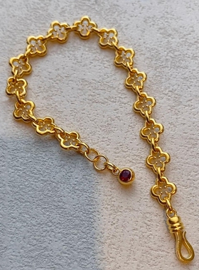 四叶花环扣红石尾链手链女高级感复古精致简约饰品个性