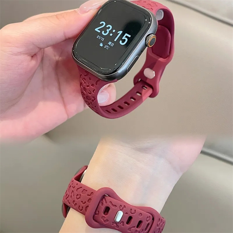 适用iwatch10细款豹纹硅胶表带