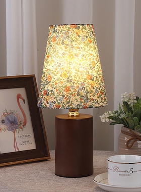 中古复古碎花陶瓷夜灯卧室睡眠装饰书房高颜值实木床头氛围台灯