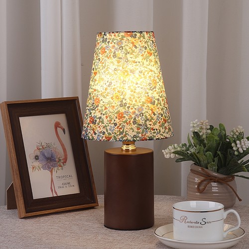 中古复古碎花陶瓷夜灯卧室睡眠装饰书房高颜值实木床头氛围台灯