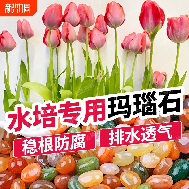 雨花石彩色玛瑙石天然五彩石水培花盆鱼缸造景装饰多肉铺面石头子