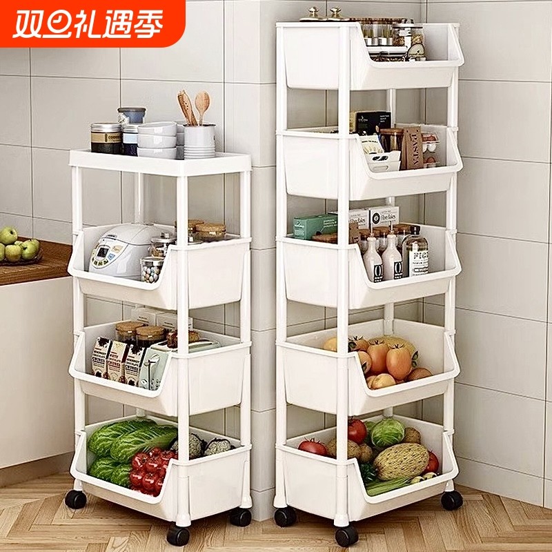 厨房放菜置物架零食落地多层小推车收纳架多功能果蔬菜篮子储物架