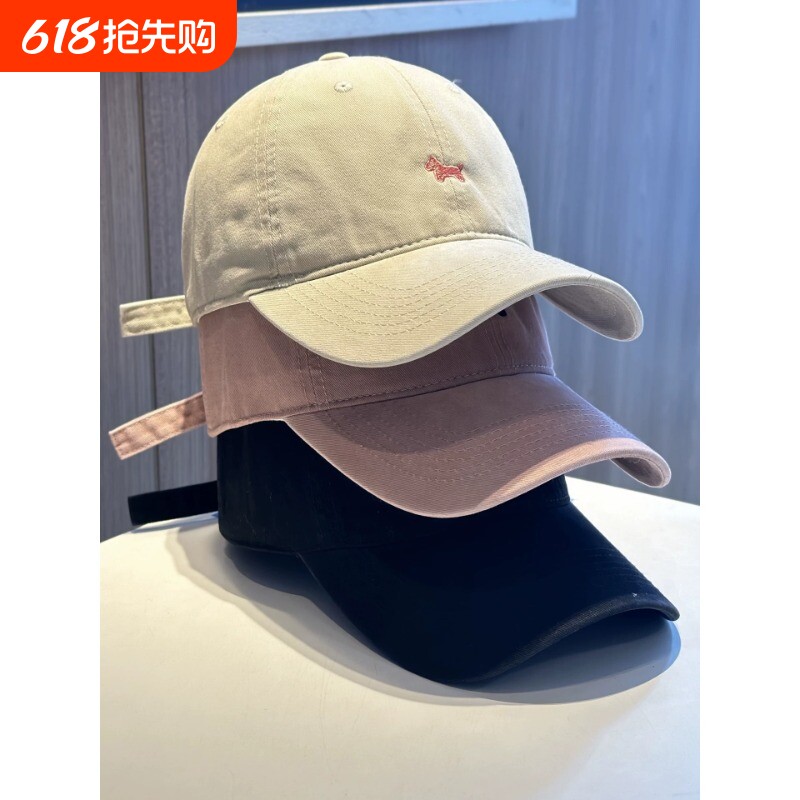 2026新款小马刺绣棒球帽子女休闲鸭舌帽粉色紫色红色米色弯檐