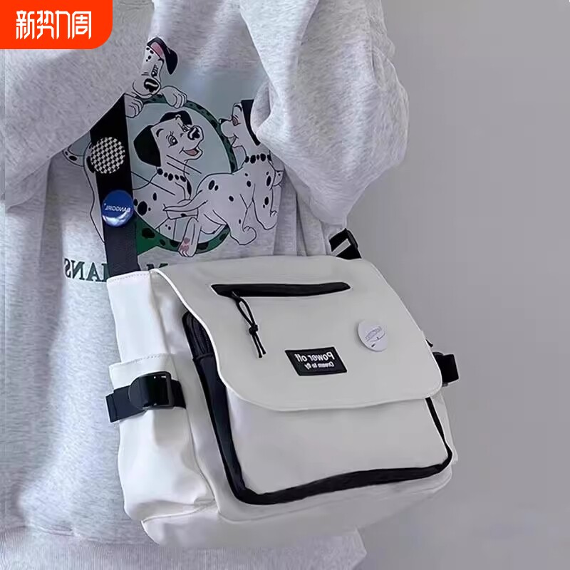 ins大学生斜挎包上课休闲背包单肩包 日系包包女原宿复古邮差包男