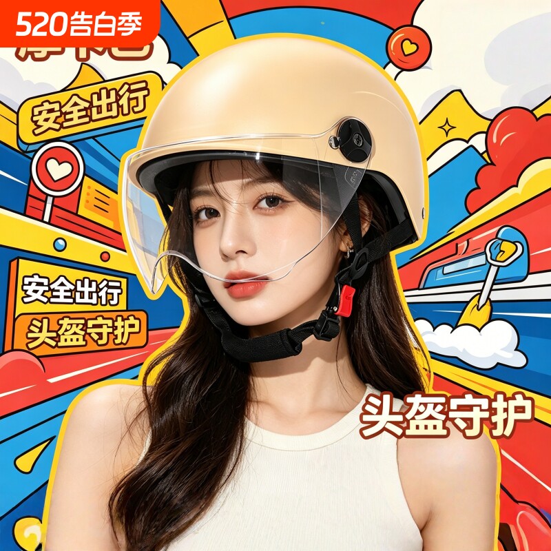 新款电动车头盔男女夏季电瓶车四季安全帽通用防晒透气摩托车半盔