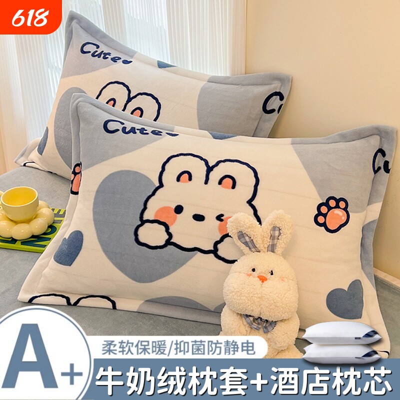 牛奶绒枕头男护颈椎助睡眠枕芯家用带枕套学生宿舍一对装舒适卡通