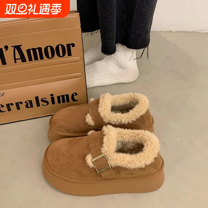 厚底雪地靴女款2025新款冬季女鞋加绒加厚毛毛保暖勃肯鞋棉鞋女